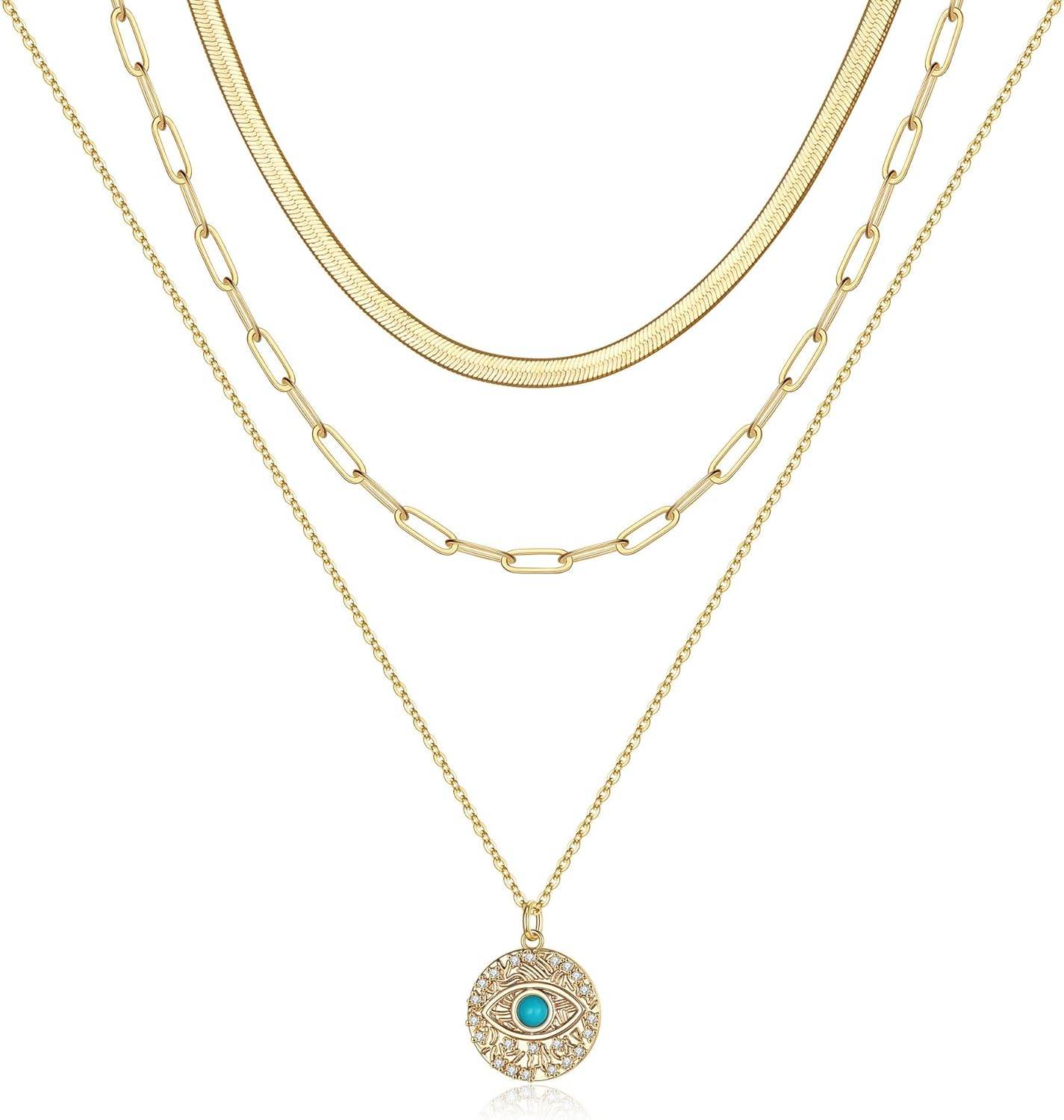 Turandoss Dainty Layered Choker Necklace, Handmade 14K Gold Plated Y Pendant Necklace Multilayer Bar Disc Necklace Adjustable Layering Choker Necklaces for Women - Concordia Style Boutique