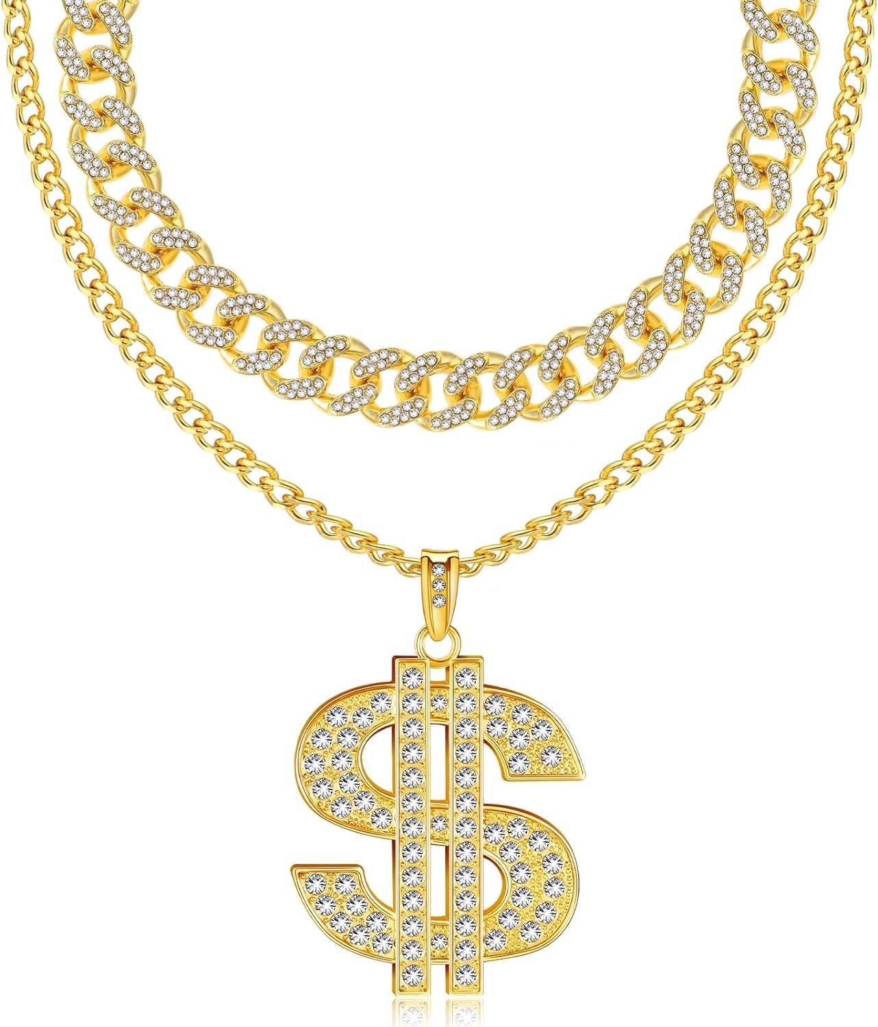 Tatuo 2 Pieces Plated Chain for Men with Dollar Sign Pendant Necklace, Hip Hop Dollar Necklace - Concordia Style Boutique