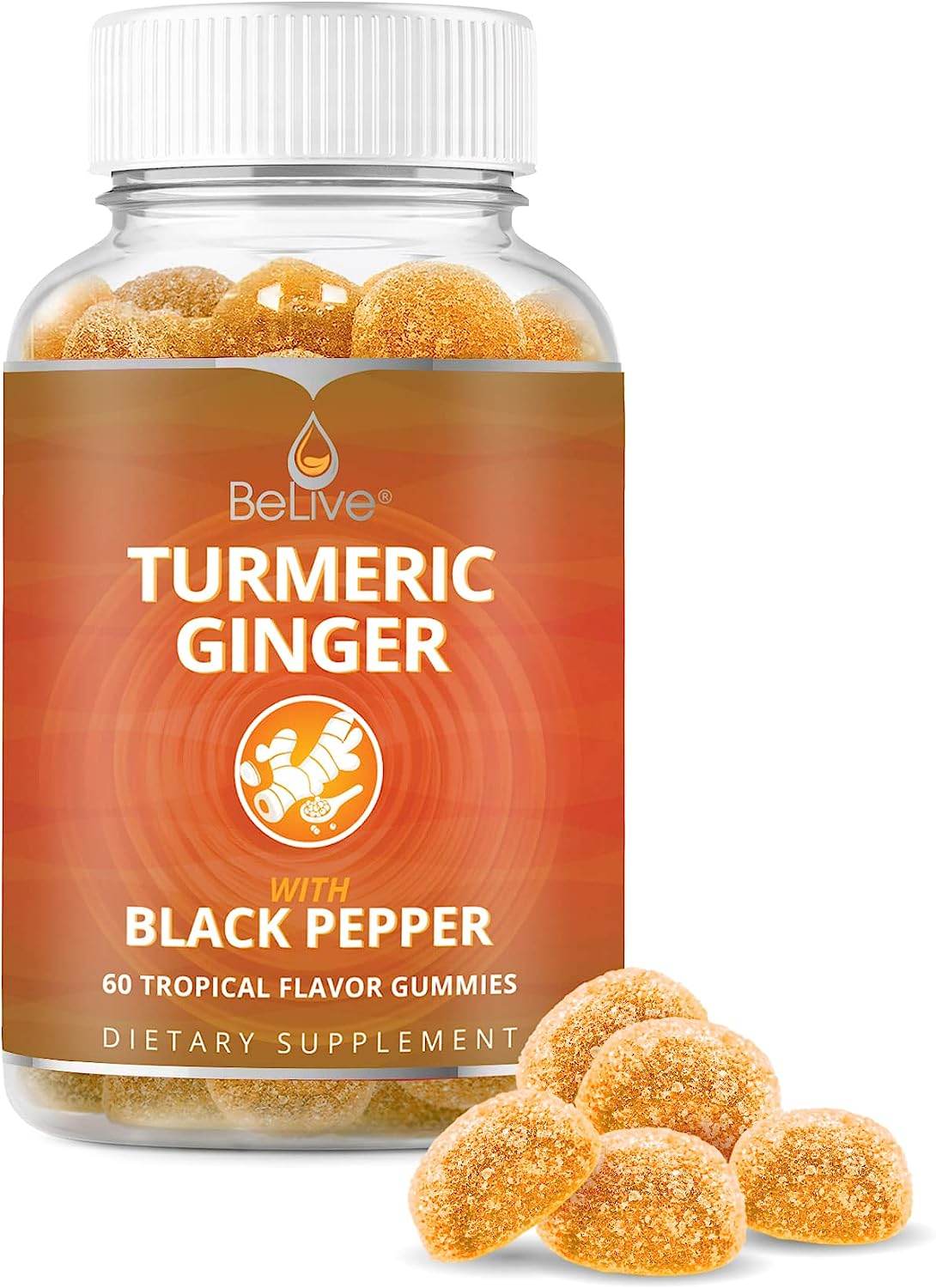 BeLive Turmeric Curcumin with Black Pepper & Ginger - 60 Gummies I Turmeric and Ginger Supplement for Immune Support, Healthy Skin, and Joint Health - Tropical Flavor - Concordia Style Boutique