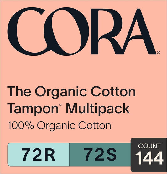 Cora Organic Applicator Tampon Multipack | 18 Regular & 18 Super Absorbency | 100% Organic Cotton, Unscented, Plant-Based Compact Applicator | Leak Protection Easy Insertion Non-Toxic - Concordia Style Boutique