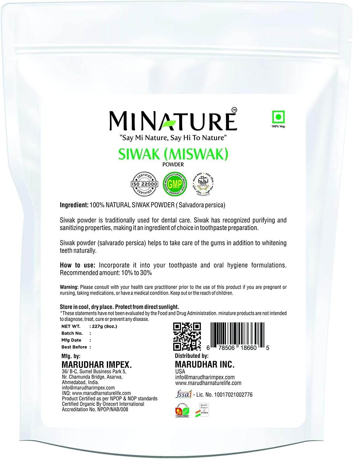 Miswak (Siwak) Powder by mi Nature | salvarado persica| 227g(8 oz) (0.5 lb) | 100% Only Miswak (siwak) Powder | Dental Care | Natural Toothpaste | Whitening Teeth | Oral Care - Concordia Style Boutique
