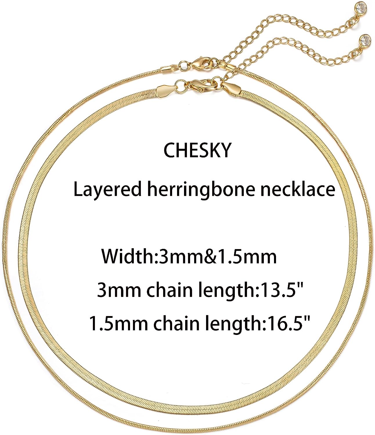 CHESKY 14K Gold/Silver Plated Snake Chain Necklace Herringbone Necklace Gold Choker Necklaces for Women Girl Gifts Jewelry 1.5/3/5MM(W) 14"/16"(L) - Premium Jewelry from Concordia Style Boutique - Just $22.58! Shop now at Concordia Style Boutique