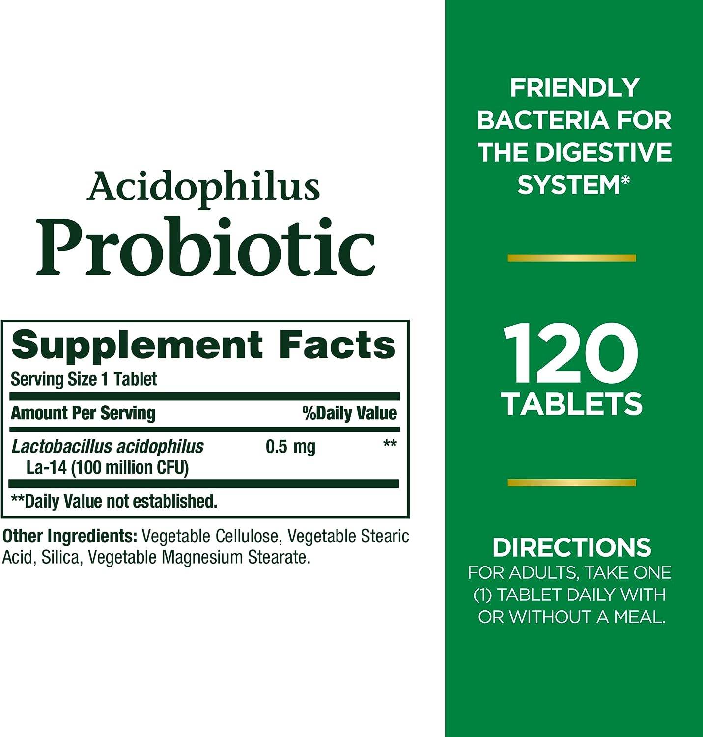 Nature's Bounty Acidophilus Probiotic, Daily Probiotic Supplement, Supports Digestive Health, 1 Pack, 120 Tablets - Concordia Style Boutique