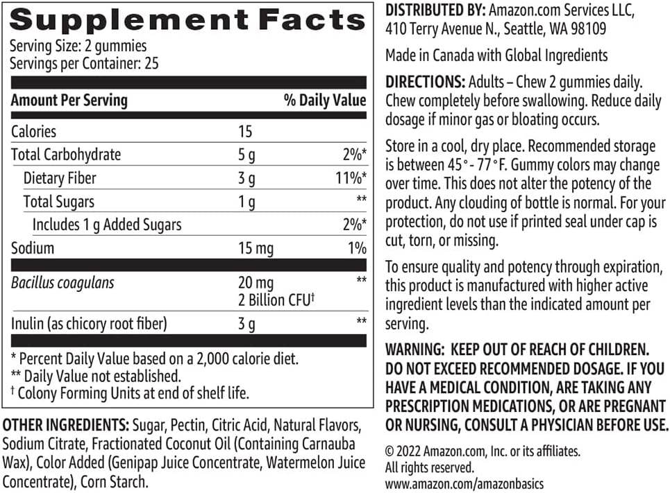 Amazon Basics Prebiotic & Probiotic Gummies, 2 Billion CFU, Blue Raspberry, 50 Count (2 per Serving) (Previously Solimo) - Concordia Style Boutique