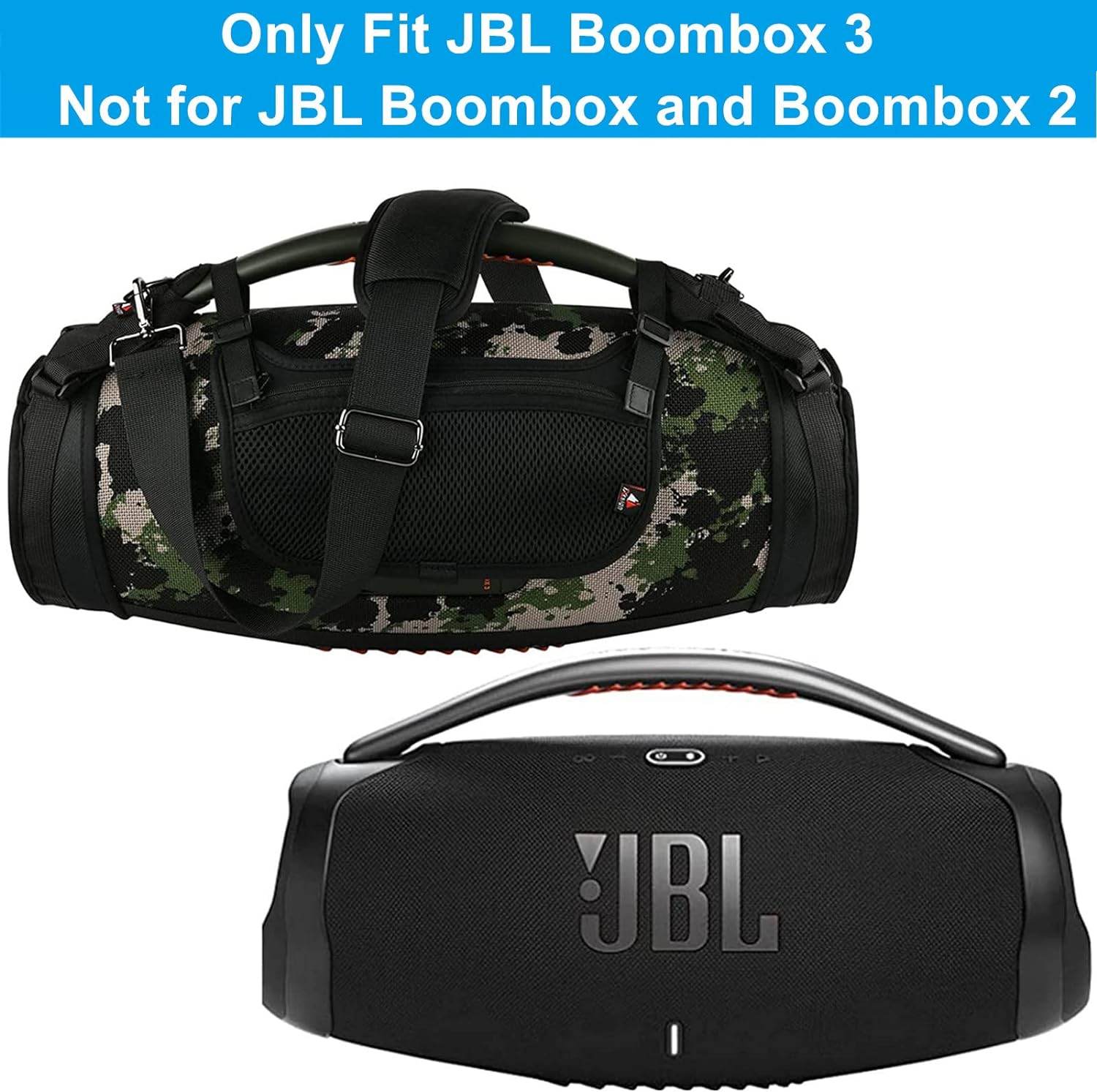 Travel Carrying Strap for JBL Boombox 3/Boombox 3 Wi-Fi Waterproof Portable Bluetooth Speaker, TXEsign Shoulder Strap with Two Side Covers Travel Carrying Pouch for JBL Boombox 3 (Black) - Concordia Style Boutique