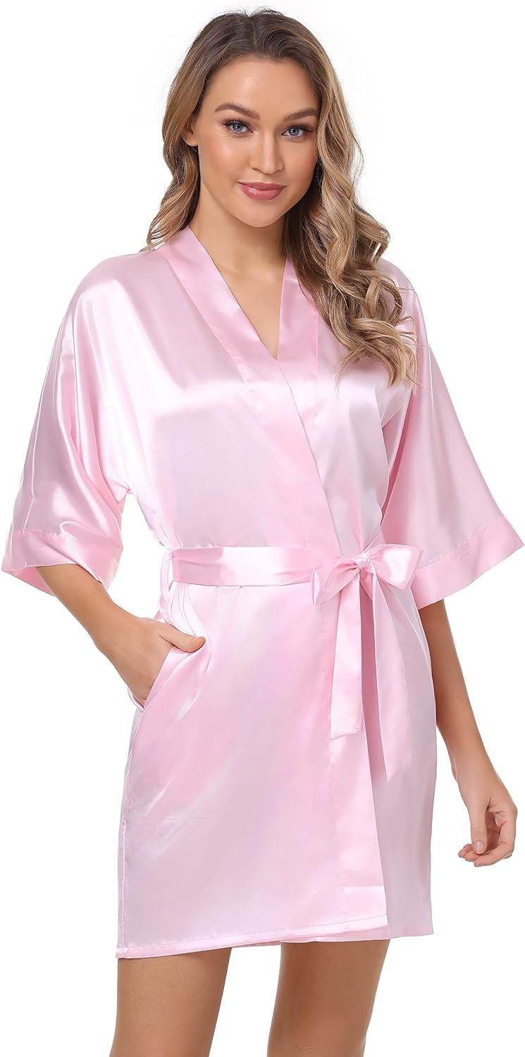 The Bund Women's Satin Robes Bride Bridesmaid Lace Short Silk Wedding Party Lightweight Bathrobe Soft Sleepwear S-XXXL - Concordia Style Boutique