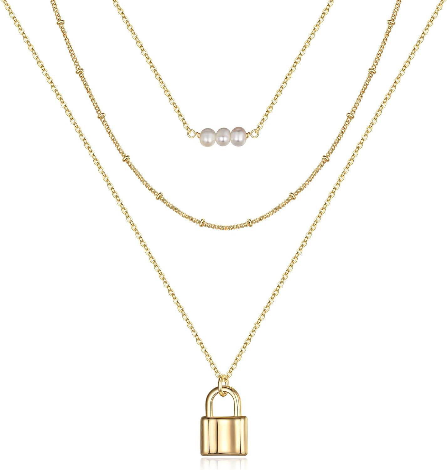 Turandoss Dainty Layered Choker Necklace, Handmade 14K Gold Plated Y Pendant Necklace Multilayer Bar Disc Necklace Adjustable Layering Choker Necklaces for Women - Concordia Style Boutique