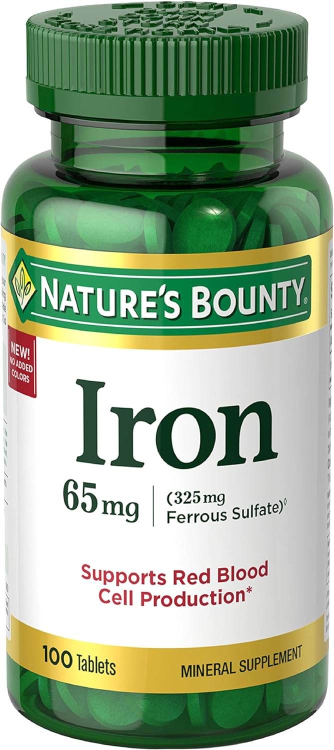 Nature's Bounty Iron 65mg, 325 mg Ferrous Sulfate, Cellular Energy Support, Promotes Normal Red Blood Cell Production, 100 Tablets - Concordia Style Boutique