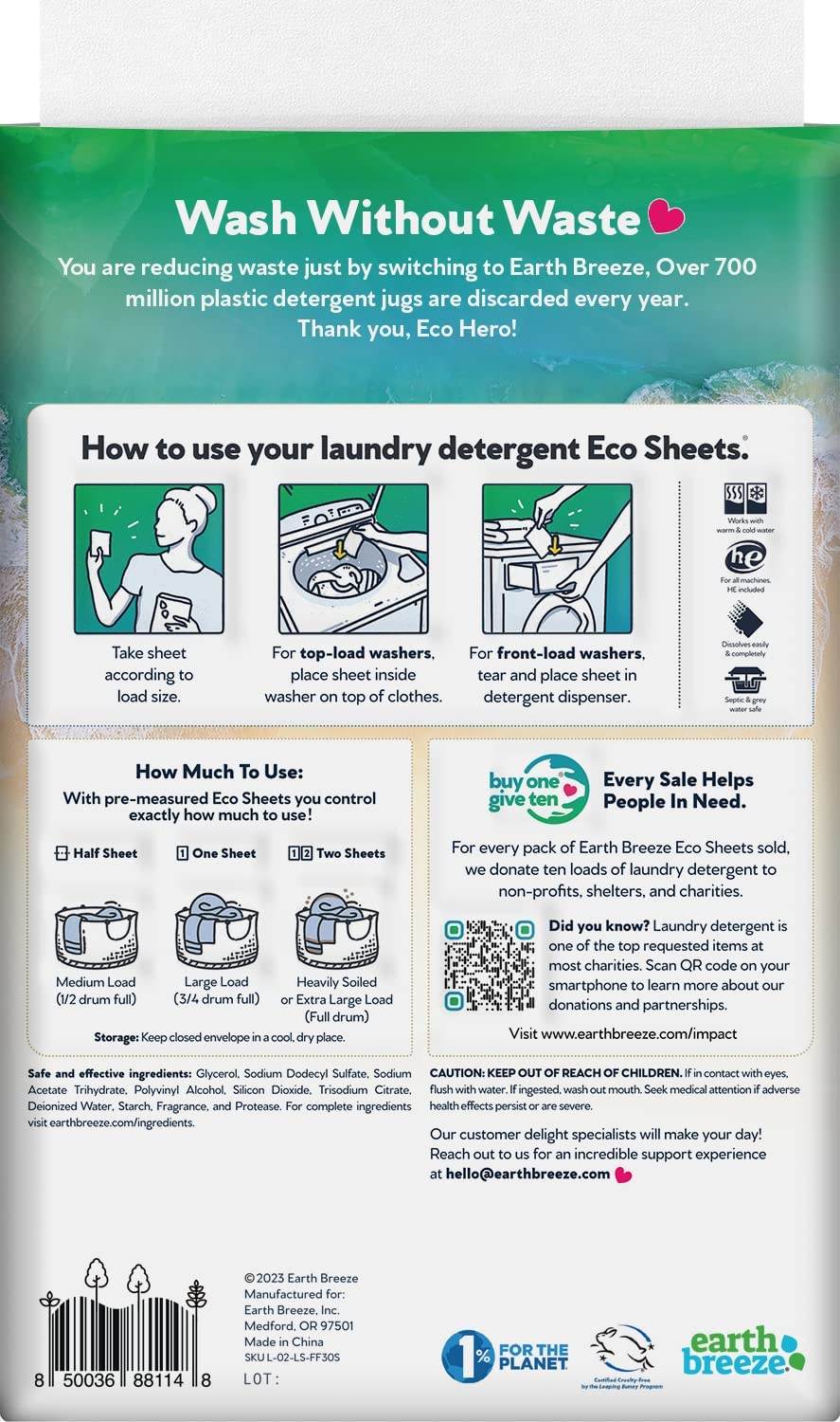 Earth Breeze Laundry Detergent Sheets - Fresh Scent - No Plastic Jug (60 Loads) 30 Sheets, Liquidless Technology… - Concordia Style Boutique