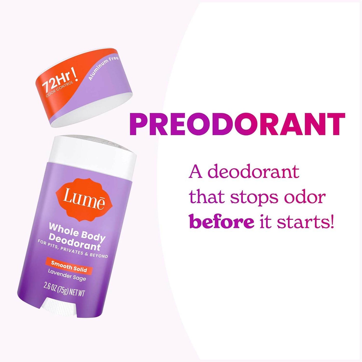 Lume Whole Body Deodorant - Invisible Cream Tube Mini and Solid Stick - 72 Hour Odor Control - Aluminum Free, Baking Soda Free, Skin Safe - 0.5 Ounce Mini Tube + 2.6 Ounce Solid Stick Bundle (Lavender Sage) - Concordia Style Boutique