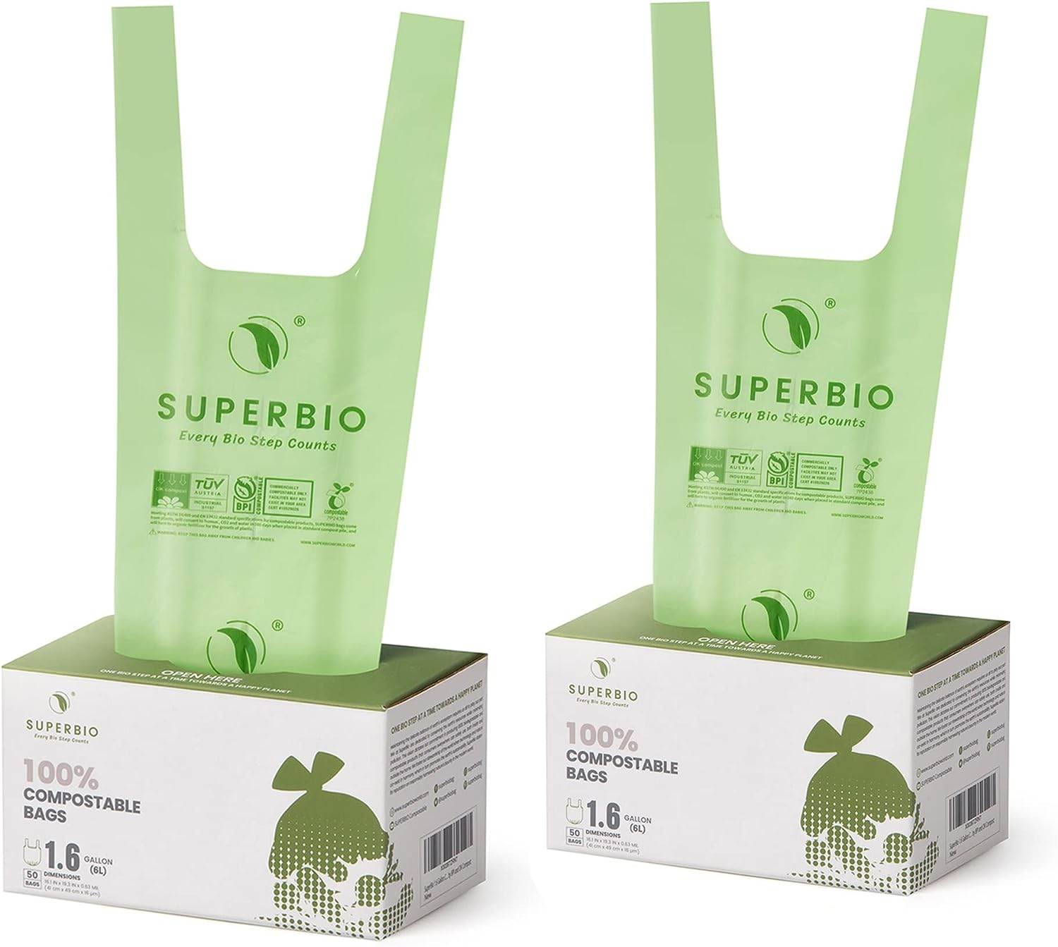 SUPERBIO 2.6 Gallon Compostable Handle Tie Bags, 100 Count,1 Pack, Small Compost Garbage Bags with Handle, Food scrap bags Certified by BPI Meeting ASTM D6400, 9.84L - Concordia Style Boutique