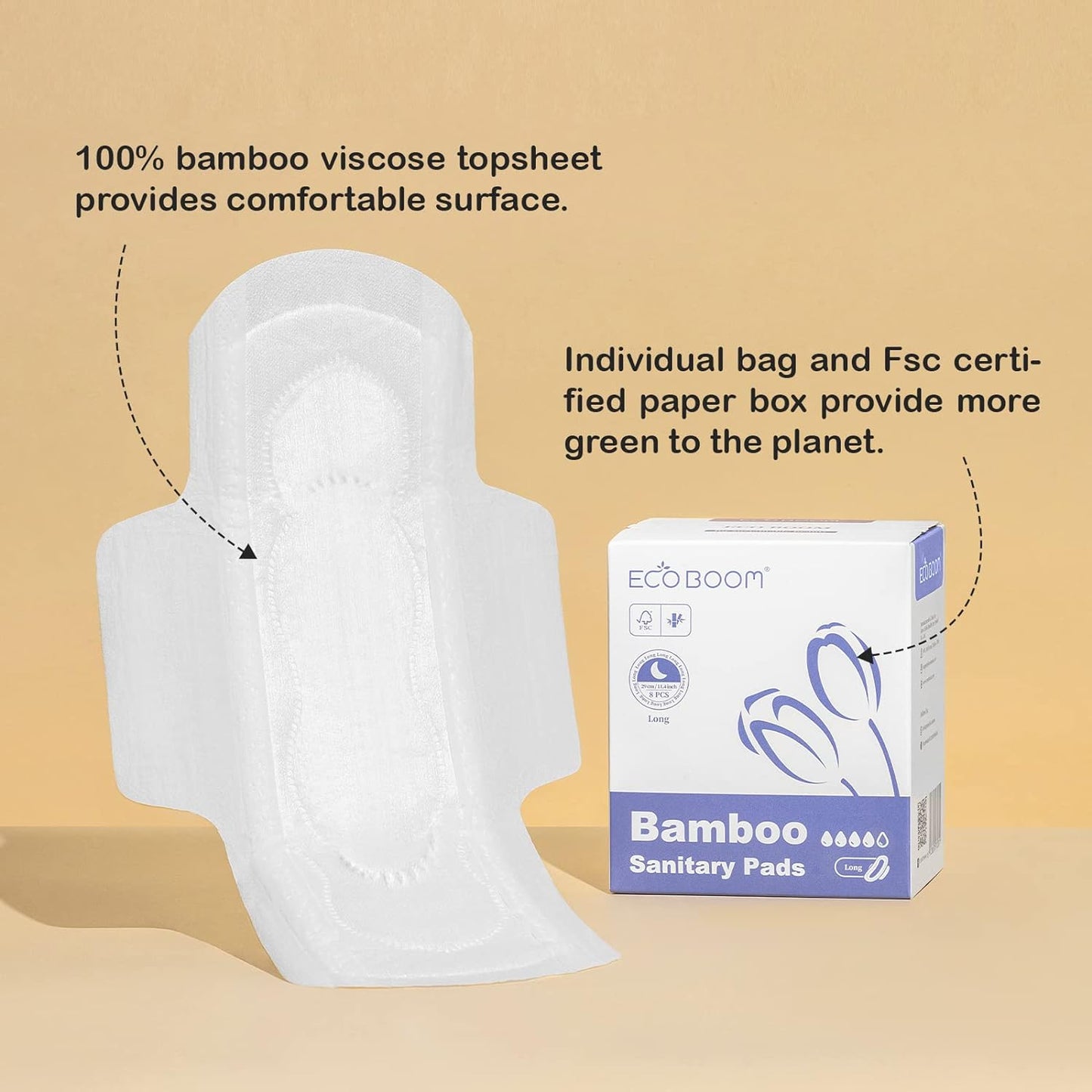 Bamboo Viscose Sanitary Pads with Wings 100% Natural Sanitary Pads Chlorine and Fragrance Free Heavy Absorbency Sanitary Napkins for Women 8 Count - Premium Sanitary Napkins from Concordia Style Boutique - Just $14.30! Shop now at Concordia Style Boutique