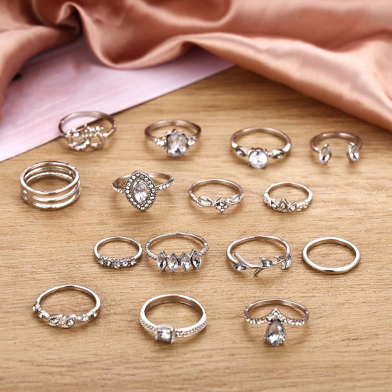 15 Pcs/Set Rhinestone Finger Rings, Individuality Creative Alloy Different Patterns Rhinestone Rings for Women Silver 1.7cm/0.67" - Premium rings from Concordia Style Boutique - Just $3.61! Shop now at Concordia Style Boutique