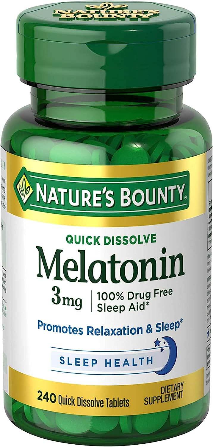 Nature’s Bounty Melatonin 3mg, 100% Drug Free Sleep Aids for Adults, Supports Relaxation and Sleep, Dietary Supplement, 240 Count - Concordia Style Boutique