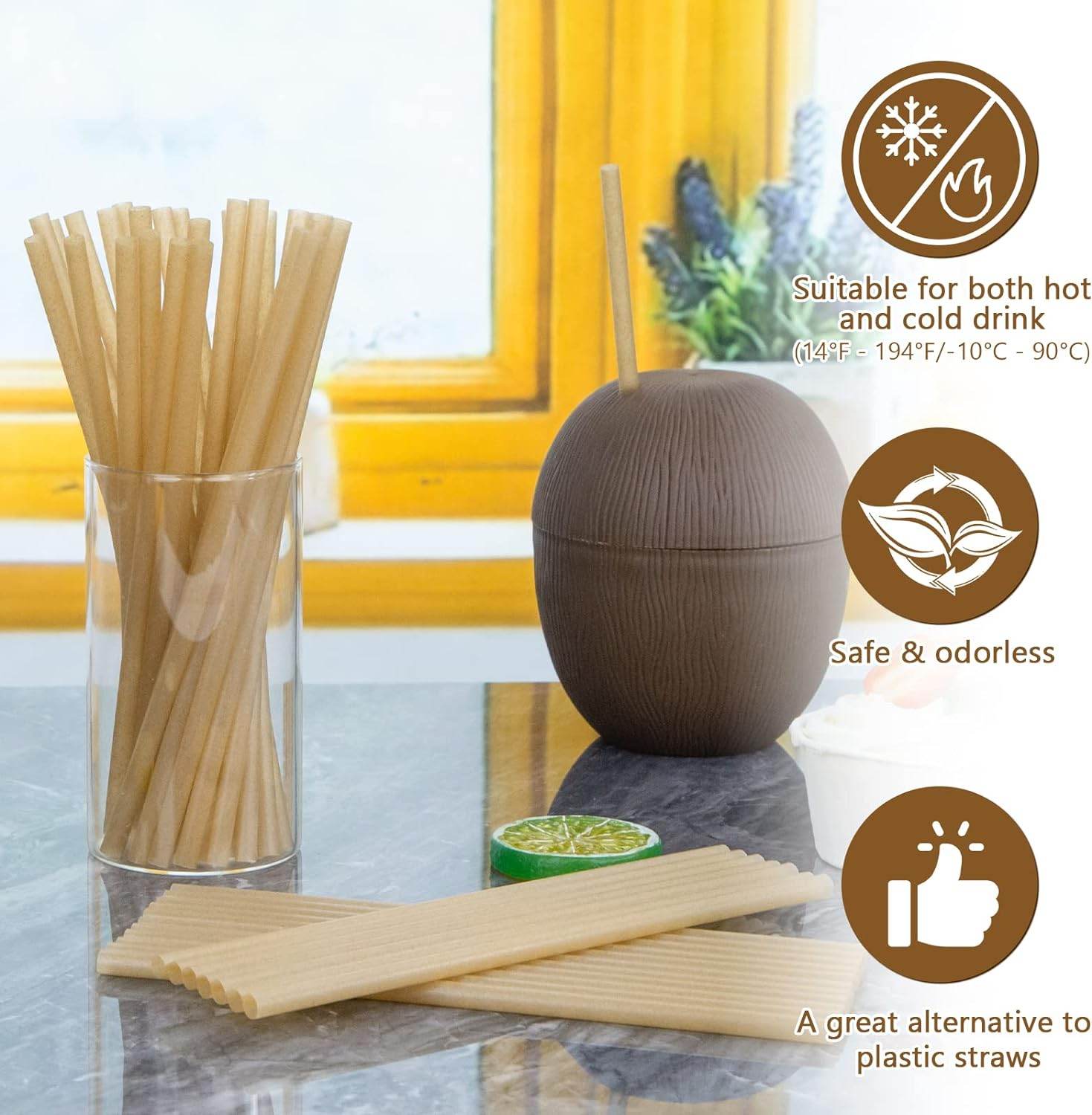 Biodegradable Sugarcane Straws, 200PCS Compostable Biodegradable Drink Straws Disposable Plastic-Free Straws for Hot Cold Drinks - Concordia Style Boutique