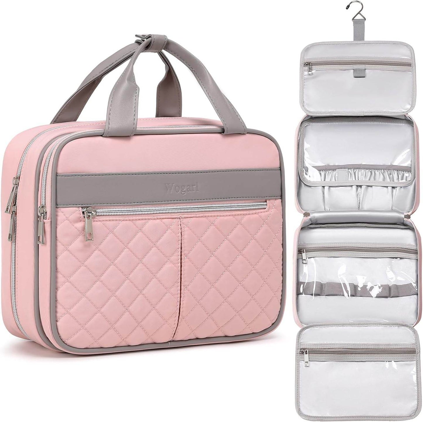 Toiletry Bag for Men, Leather and Canvas Travel Toiletry Bag Dopp Kit Shaving Bag for Travel Accessories (Light Grey) - Concordia Style Boutique