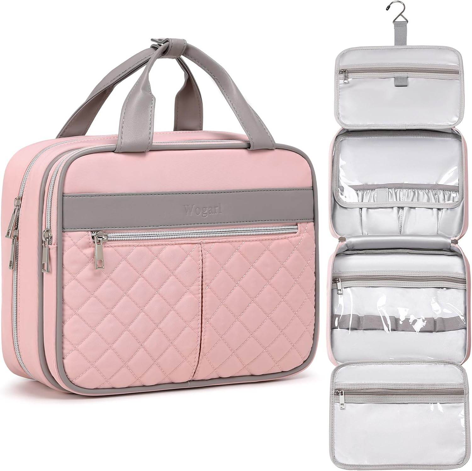 Toiletry Bag for Men, Leather and Canvas Travel Toiletry Bag Dopp Kit Shaving Bag for Travel Accessories (Light Grey) - Concordia Style Boutique