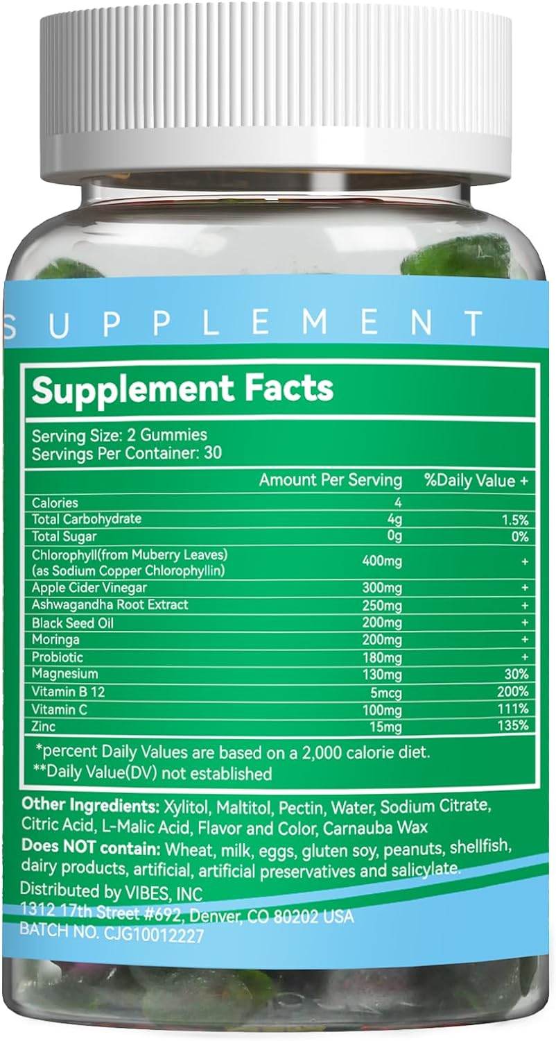 Chlorophyll Gummies with Apple Cider Vinegar Ashwagandha Vitamins Magnesium Gummies, Vegan Chlorophyll - 60 Count - Concordia Style Boutique