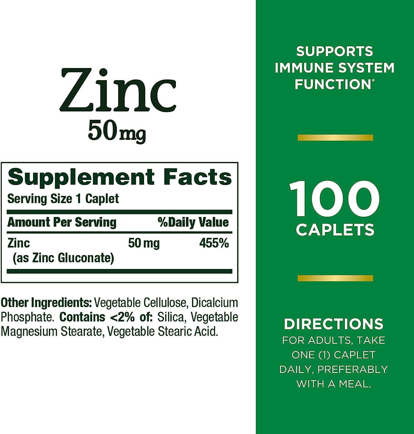 Nature's Bounty Zinc, Immune Support, 50 mg, Caplets, 100 Ct - Concordia Style Boutique