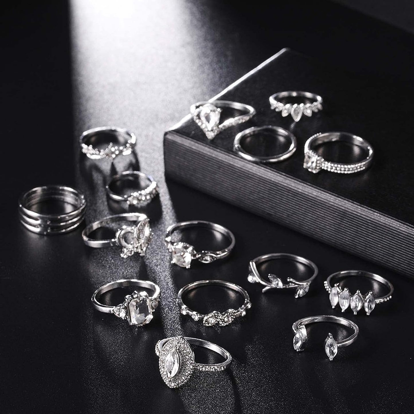 15 Pcs/Set Rhinestone Finger Rings, Individuality Creative Alloy Different Patterns Rhinestone Rings for Women Silver 1.7cm/0.67" - Premium rings from Concordia Style Boutique - Just $3.61! Shop now at Concordia Style Boutique