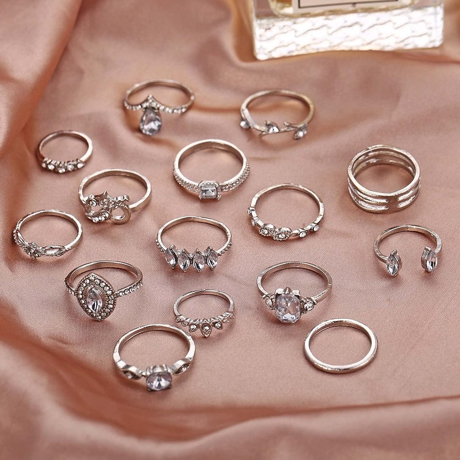 15 Pcs/Set Rhinestone Finger Rings, Individuality Creative Alloy Different Patterns Rhinestone Rings for Women Silver 1.7cm/0.67" - Premium rings from Concordia Style Boutique - Just $3.61! Shop now at Concordia Style Boutique