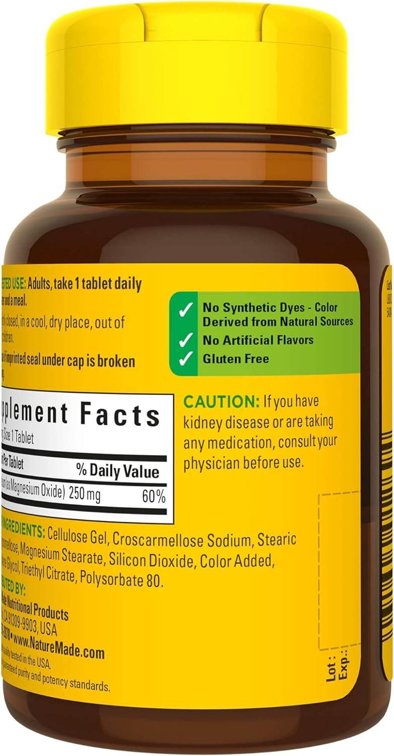 Nature Made Magnesium Oxide 250 mg, Dietary Supplement for Muscle, Heart, Bone and Nerve Health Support, 100 Tablets, 100 Day Supply - Concordia Style Boutique