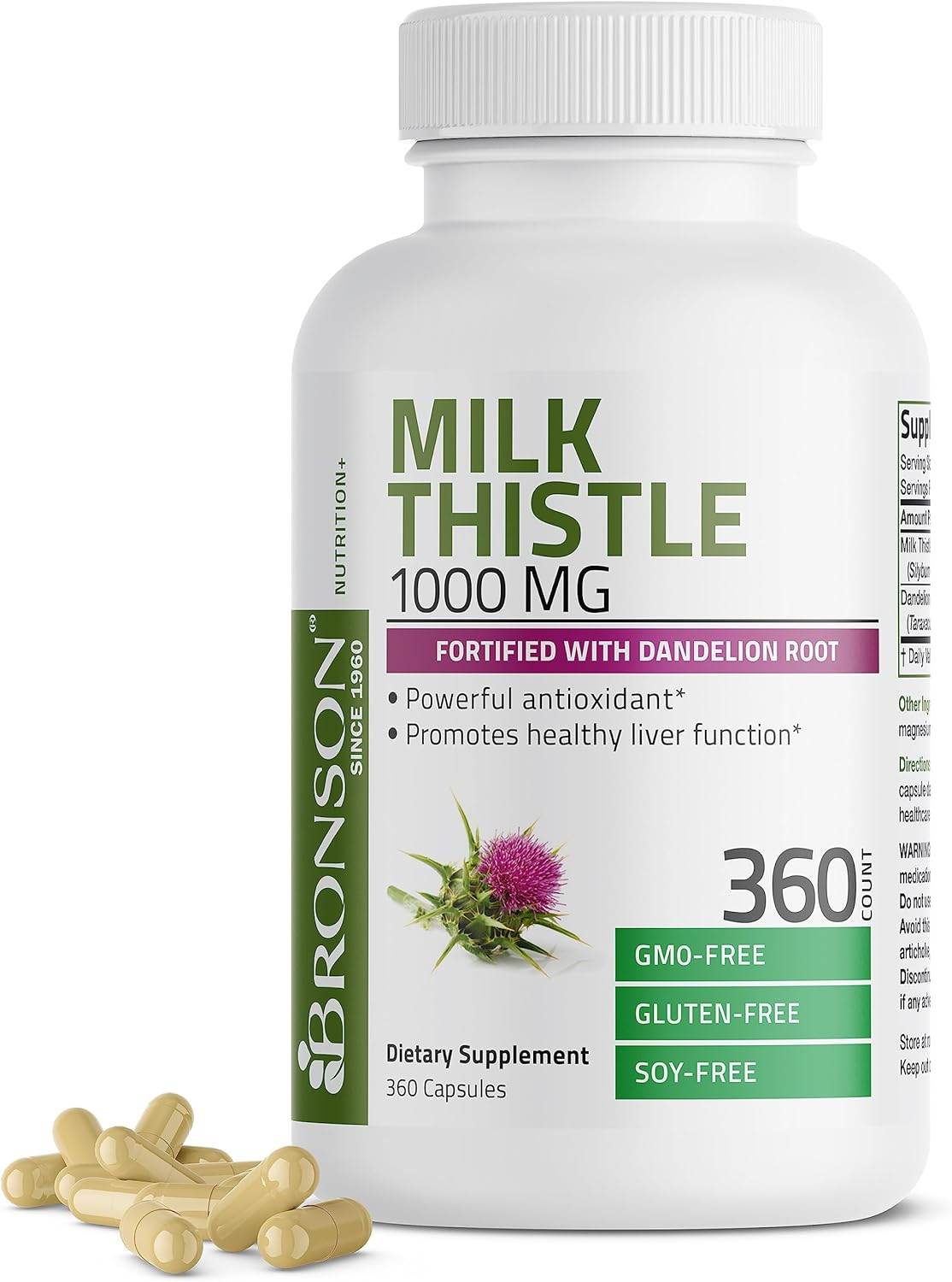 Milk Thistle 1000mg Silymarin Marianum & Dandelion Root Liver Health Support, Antioxidant Support, Detox, 120 Capsules - Concordia Style Boutique