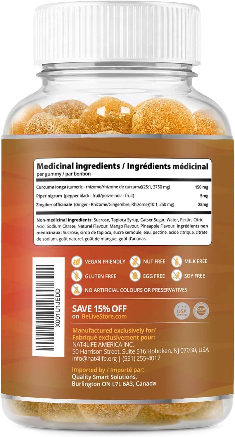 BeLive Turmeric Curcumin with Black Pepper & Ginger - 60 Gummies I Turmeric and Ginger Supplement for Immune Support, Healthy Skin, and Joint Health - Tropical Flavor - Concordia Style Boutique