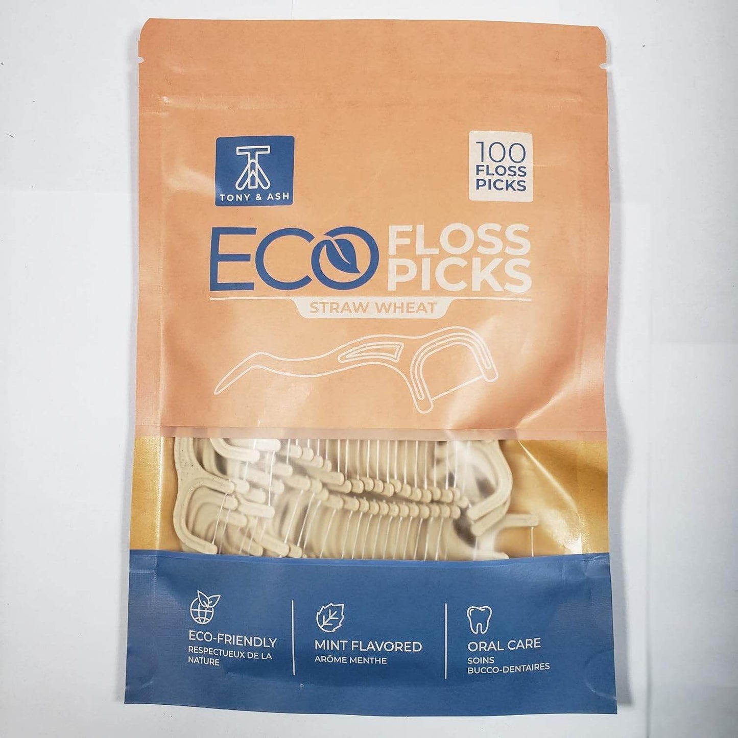 100 Mint Flavored Floss Picks | BPA Free, Eco-Friendly for Adults and Kids | Very Durable Sustainable Straw Wheat (100 Count, Mint) - Concordia Style Boutique
