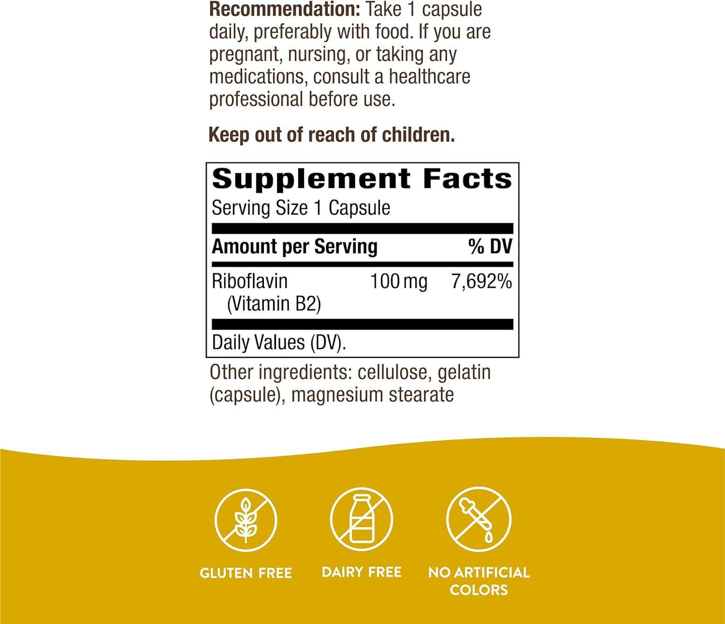 Nature's Way Riboflavin Vitamin B2, Supports Cellular Energy Production*, 100mg per Serving, 100 Capsules - Concordia Style Boutique