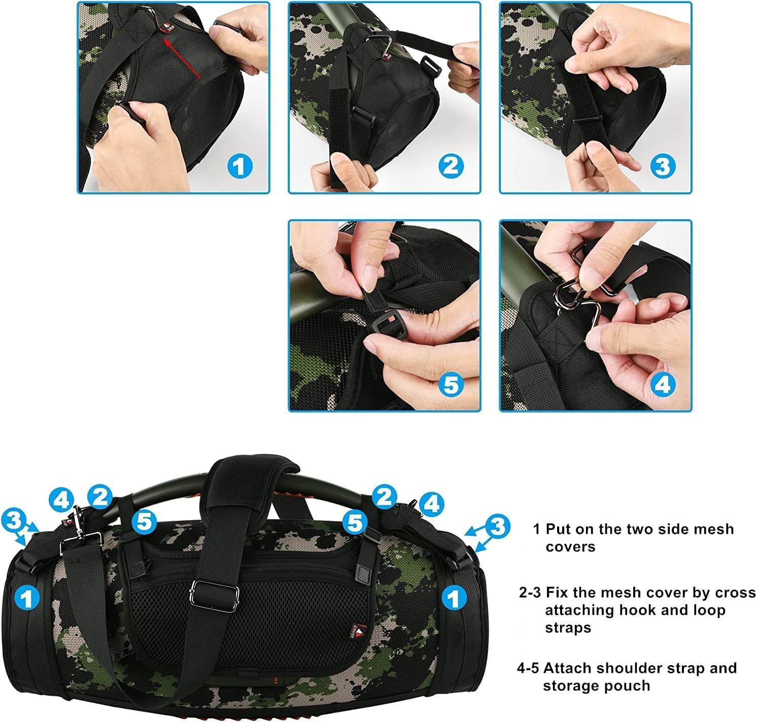 Travel Carrying Strap for JBL Boombox 3/Boombox 3 Wi-Fi Waterproof Portable Bluetooth Speaker, TXEsign Shoulder Strap with Two Side Covers Travel Carrying Pouch for JBL Boombox 3 (Black) - Concordia Style Boutique