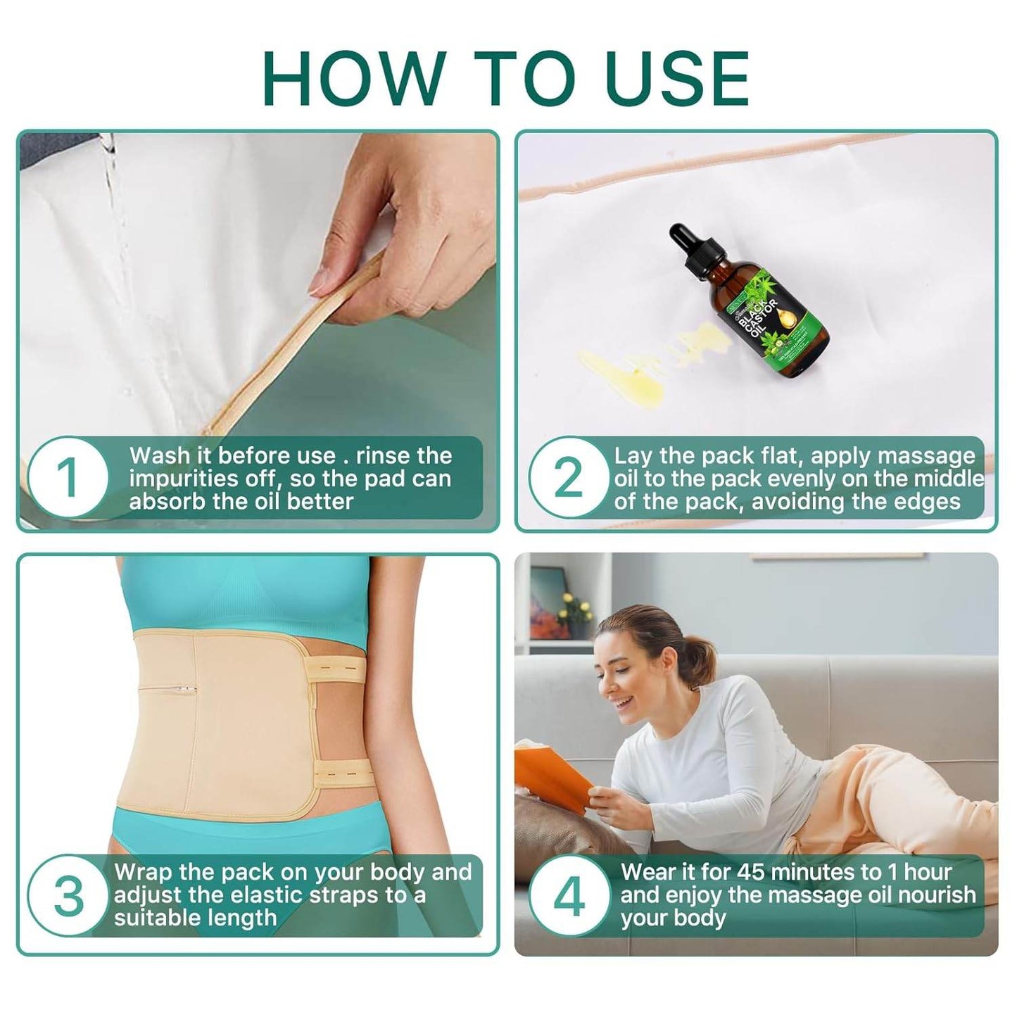 Castor Oil Pack Wrap for Liver and Thyroid Neck with 60 ml Organic Castor Oil, Reusable Organic Castor Oil Packs Kit - Flannel Cotton Anti Oil Leak - Concordia Style Boutique