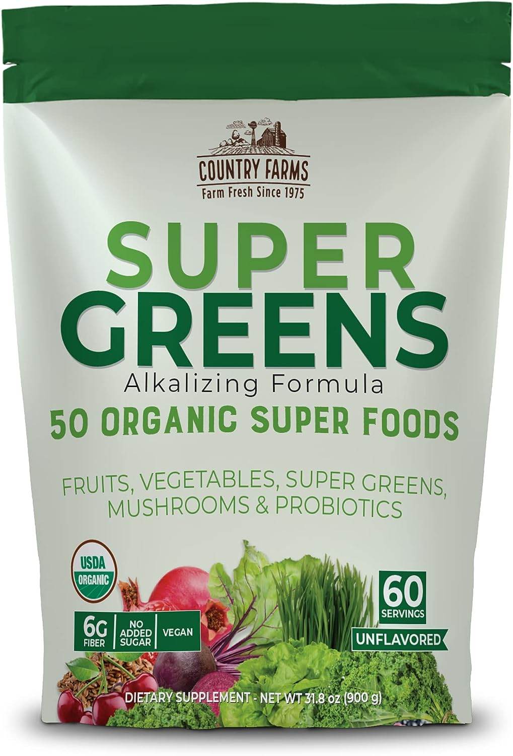 Super Greens Natural Flavor, 50 Organic Super Foods, USDA Organic Drink Mix, Mushrooms & Probiotics, Supports Energy, 20 Servings, 10.6 Oz - Concordia Style Boutique