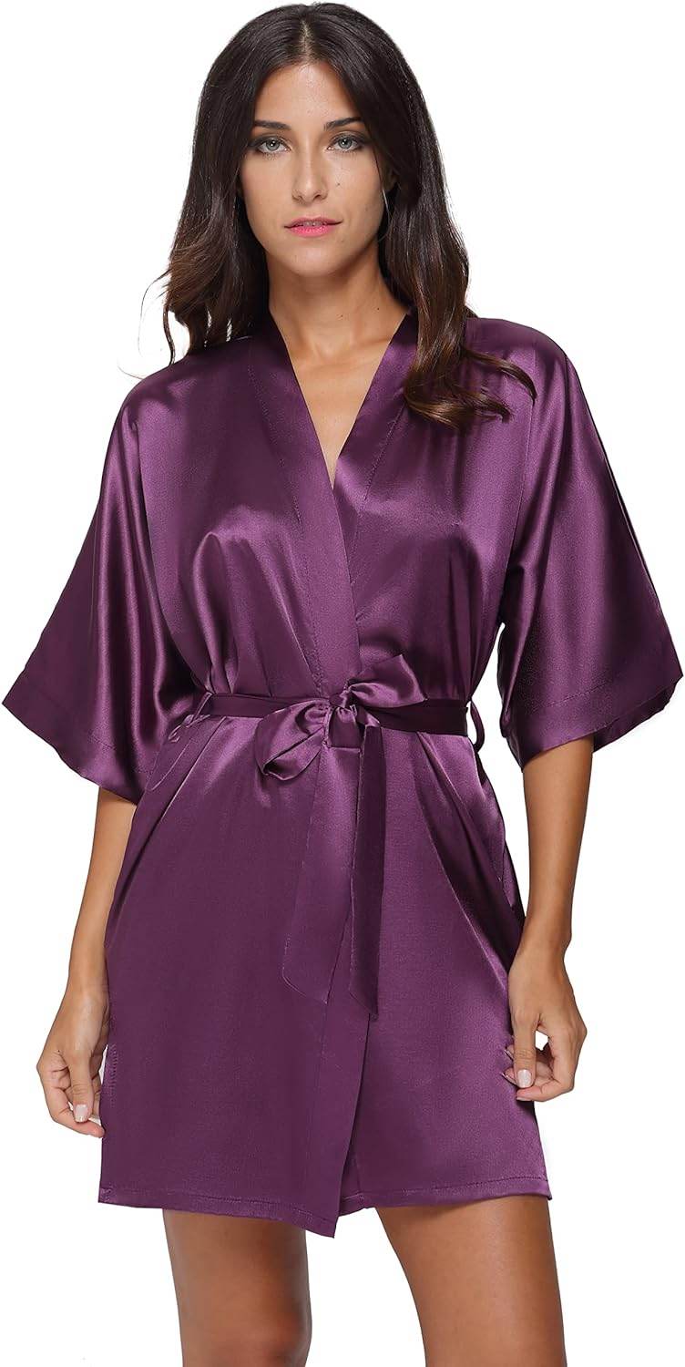 The Bund Women's Satin Robes Bride Bridesmaid Lace Short Silk Wedding Party Lightweight Bathrobe Soft Sleepwear S-XXXL - Concordia Style Boutique
