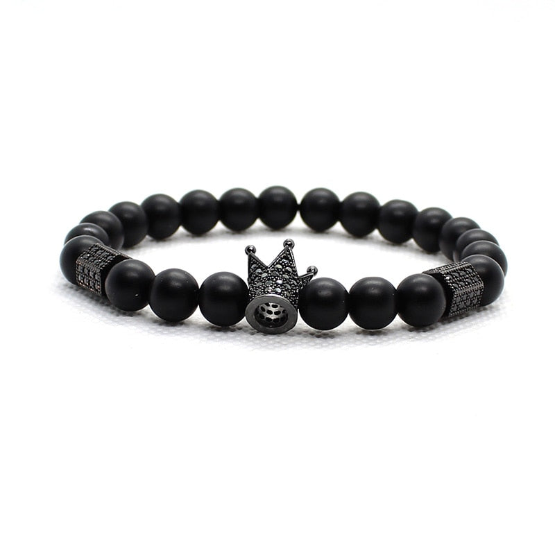 Matte Onyx Stone Beads Skull Bracelet Set Crown - Concordia Style Boutique