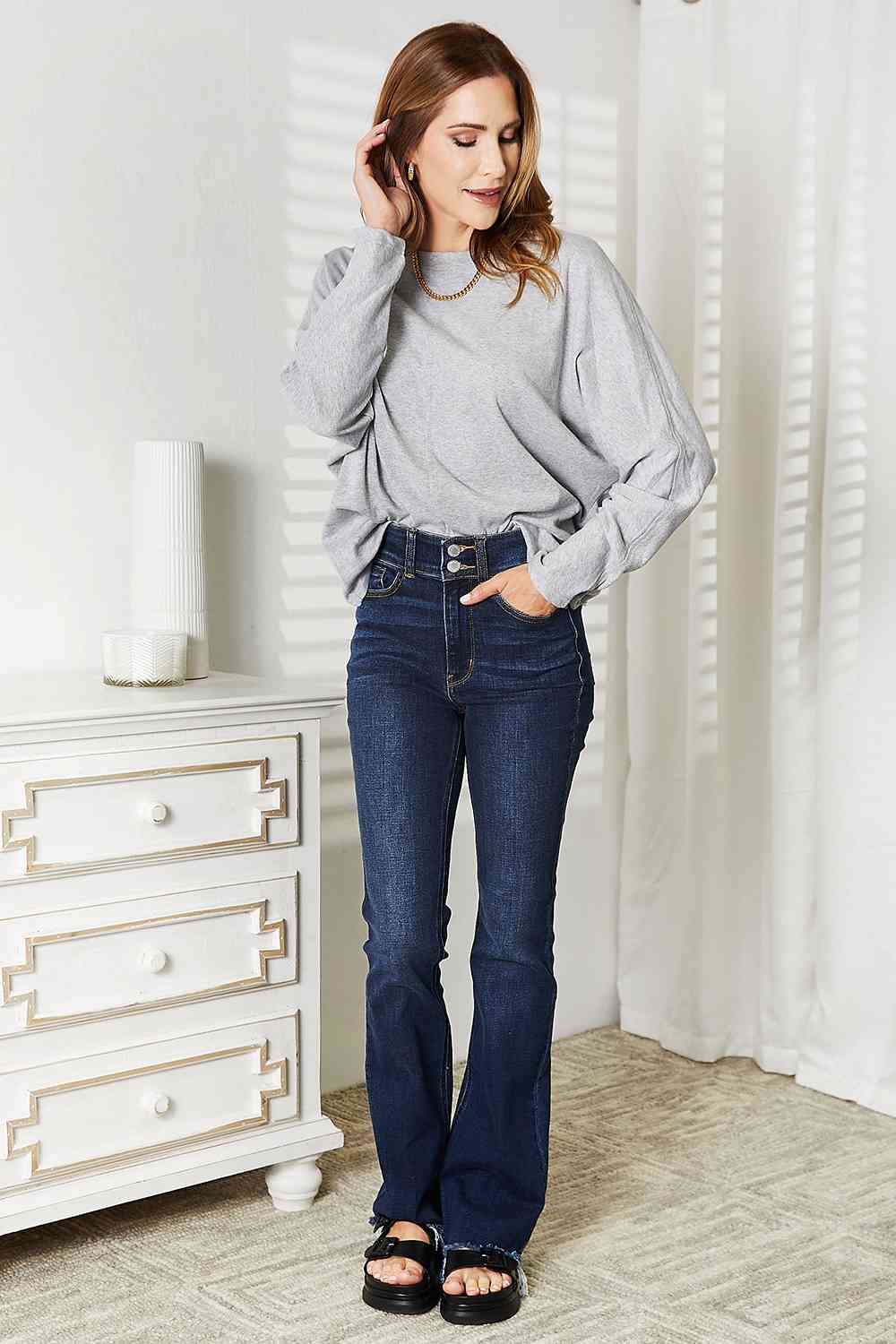 Double Take Seam Detail Round Neck Long Sleeve Top - Concordia Style Boutique