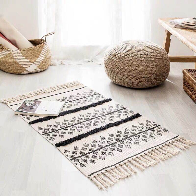Retro Bohemian Hand Woven Cotton Linen Tassel Carpet Rug Bedside Rug Geometric Floor Mat Living Room Bedroom Carpet Home Decor - Concordia Style Boutique