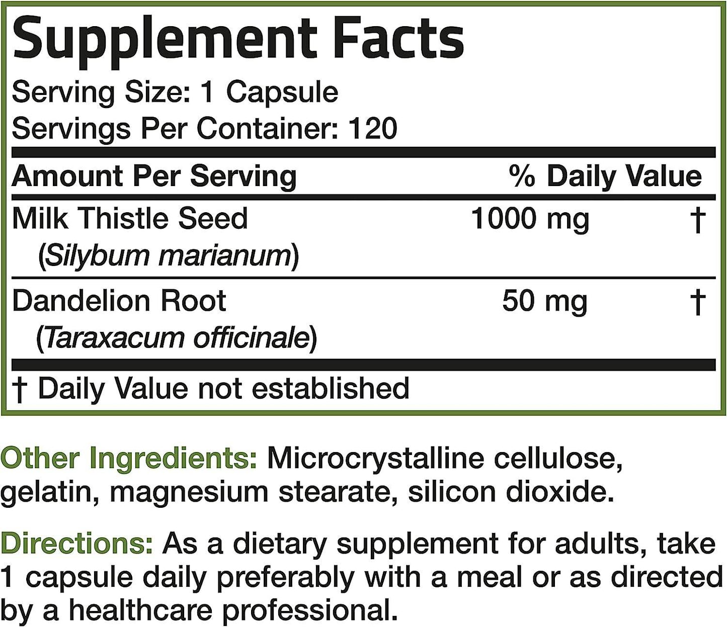 Milk Thistle 1000mg Silymarin Marianum & Dandelion Root Liver Health Support, Antioxidant Support, Detox, 120 Capsules - Concordia Style Boutique