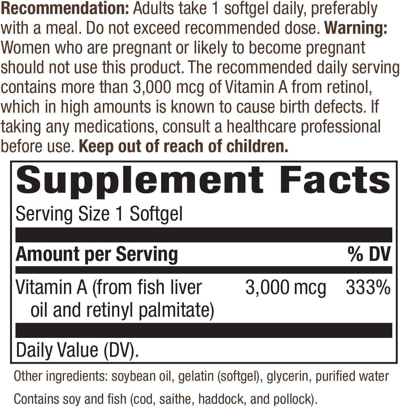 Nature's Way Vitamin A, 3,000 mcg per serving, 100 Softgels - Concordia Style Boutique