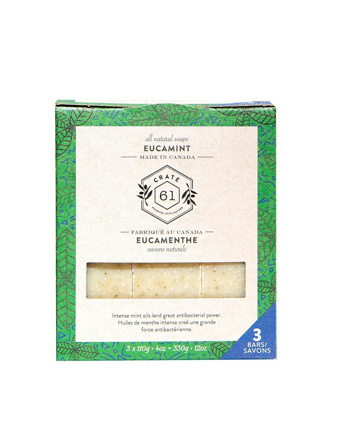 Crate 61, Handmade Vegan Natural Bar Soap - Cold Pressed For Face And Body, With Premium Essential Oils, Eucalyptus & Peppermint For Men And Women 3 Pack (Eucamint) - Concordia Style Boutique
