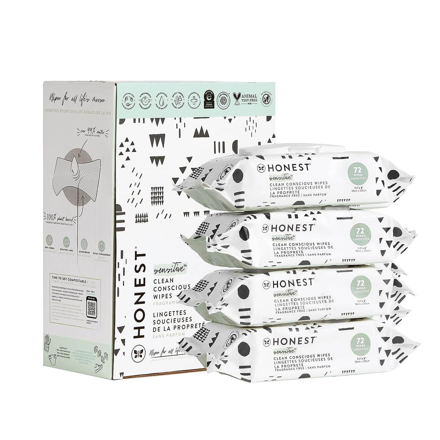 The Honest Company Clean Conscious Wipes | 99% Water, Compostable, Plant-Based, Baby Wipes | Hypoallergenic, EWG Verified | Geo Mood, 288 Count - Concordia Style Boutique