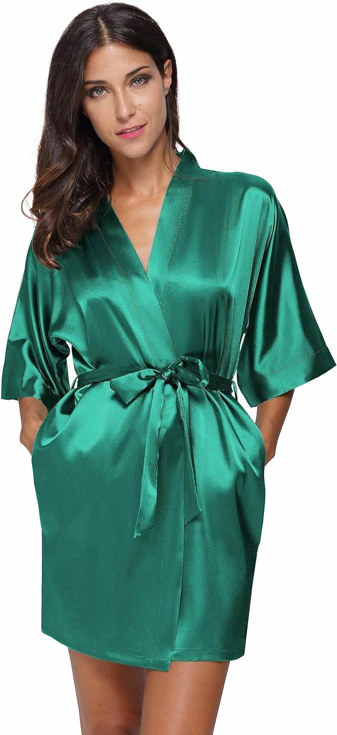 The Bund Women's Satin Robes Bride Bridesmaid Lace Short Silk Wedding Party Lightweight Bathrobe Soft Sleepwear S-XXXL - Concordia Style Boutique