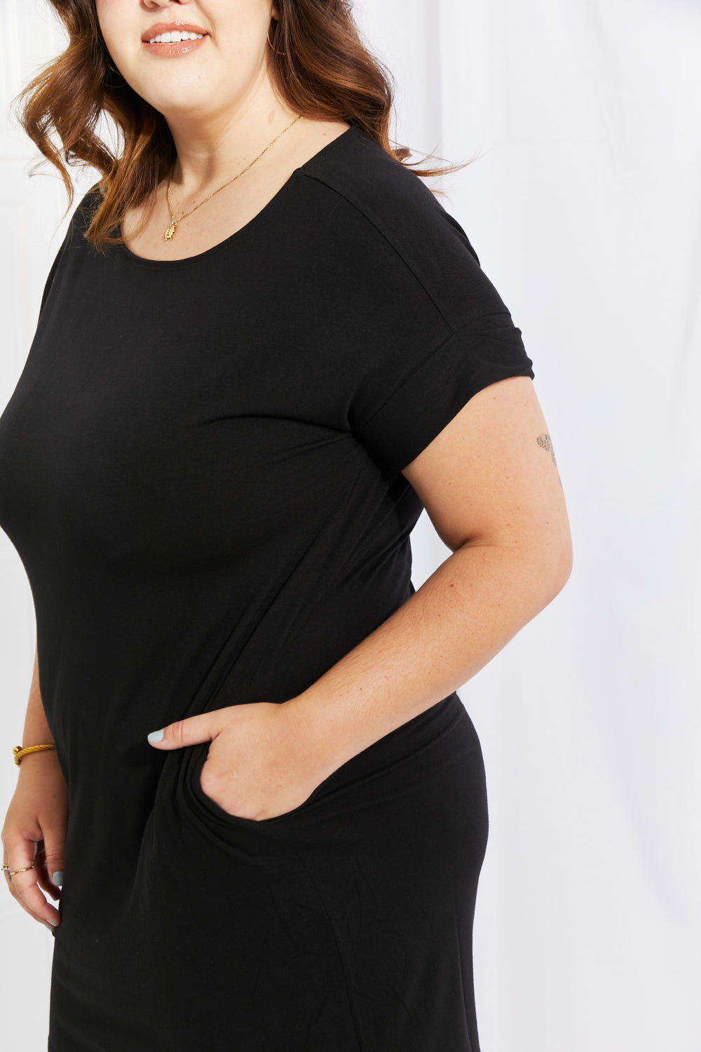 Zenana Chic in the City Full Size Rolled Short Sleeve Dress - Premium clothing from Trendsi - Just $12.44! Shop now at Concordia Style Boutique