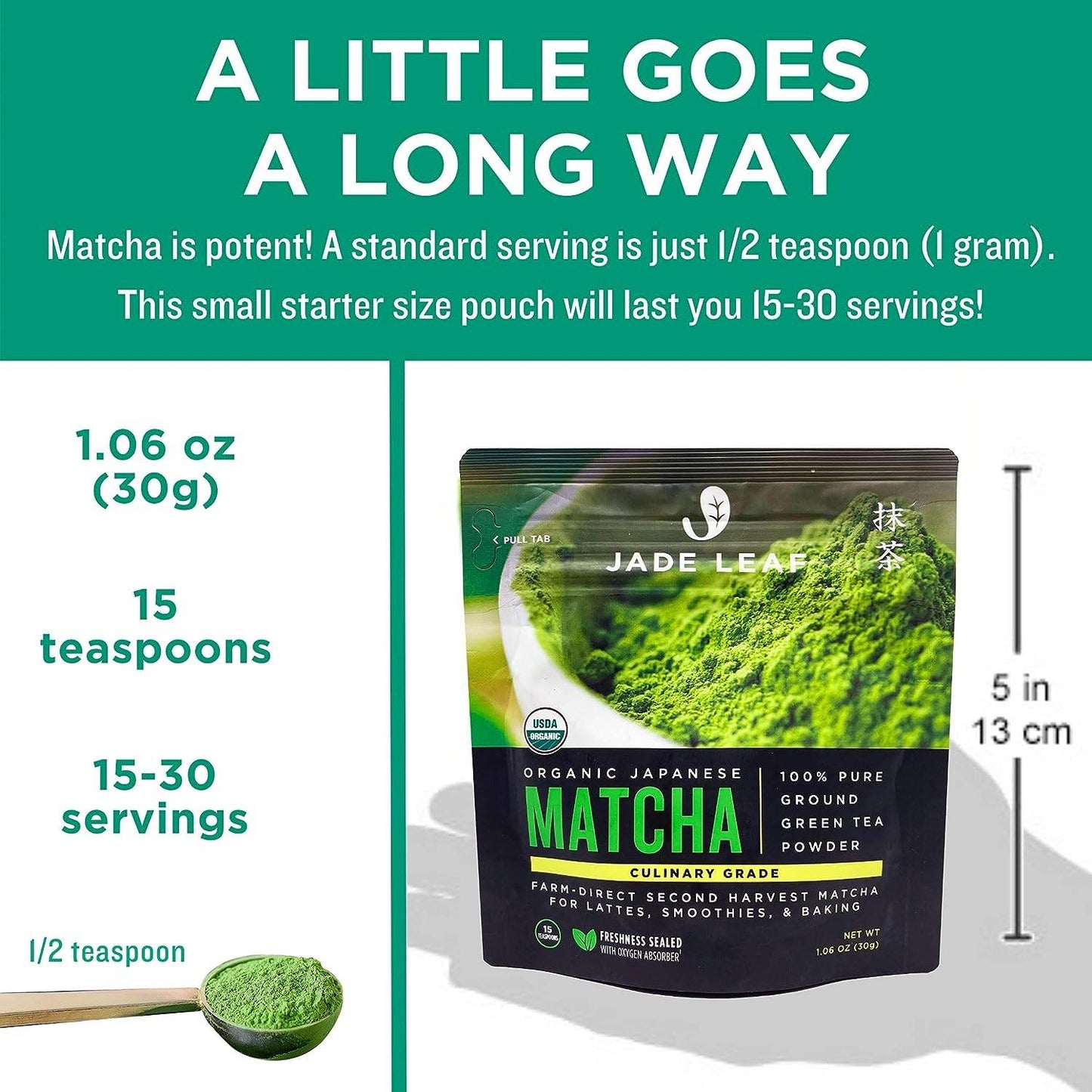 Jade Leaf Matcha Organic Green Tea Powder - Culinary Grade Premium Second Harvest - Authentic Japanese Origin (1.06 Ounce Pouch) - Concordia Style Boutique