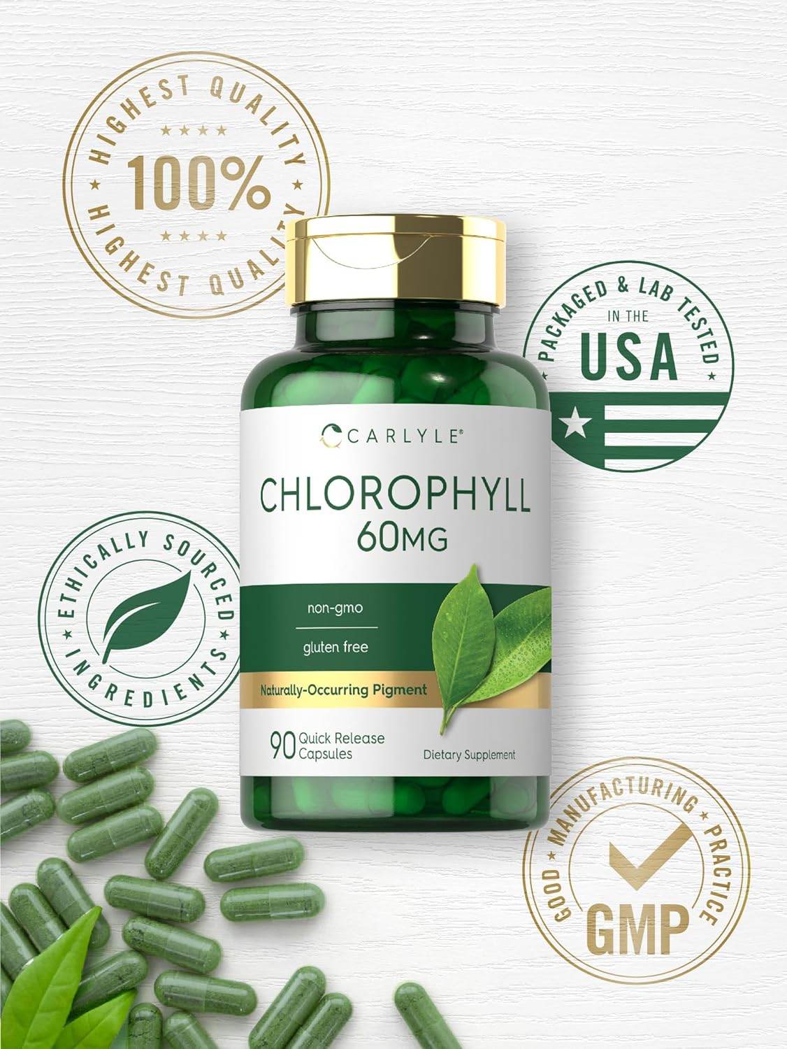 Chlorophyll Pills | 90 Capsules | Naturally Occurring Pigment | Chlorophyll Concentrate Supplement | Non-GMO, Gluten Free Complex - Concordia Style Boutique