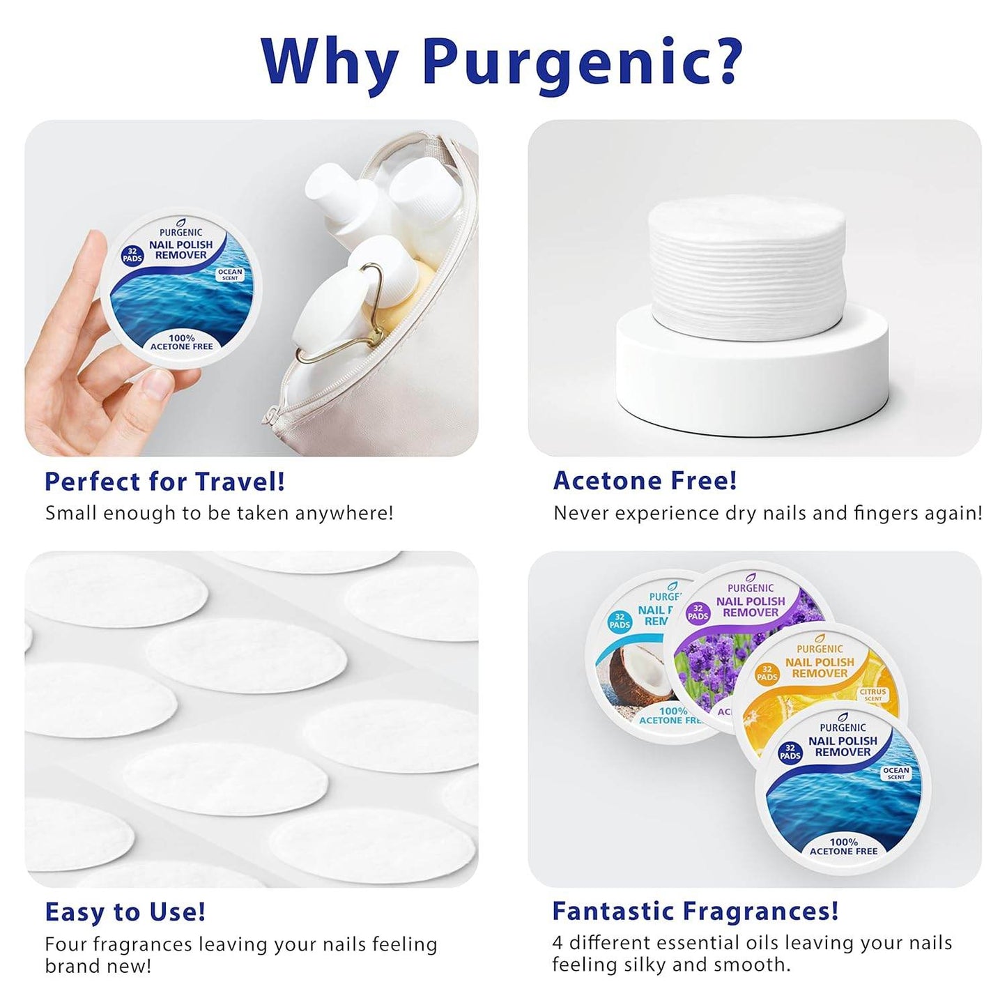 Purgenic Nail Polish Remover Pads - (128 Count) - On the Go & Travel - Lint Free Nail Polish Wipes - Pre-soaked Pads Made All Natural Ingredients - Cuticle Wipes - No Harsh Odor or Chemicals - Concordia Style Boutique