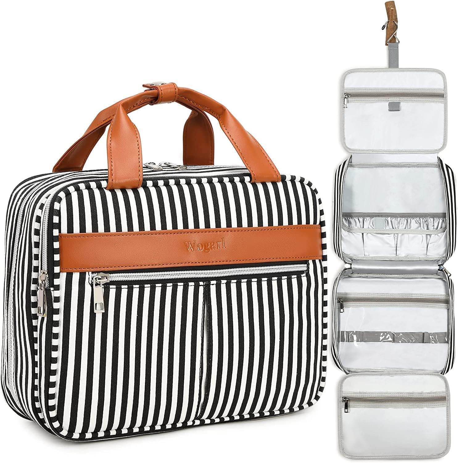 Toiletry Bag for Men, Leather and Canvas Travel Toiletry Bag Dopp Kit Shaving Bag for Travel Accessories (Light Grey) - Concordia Style Boutique