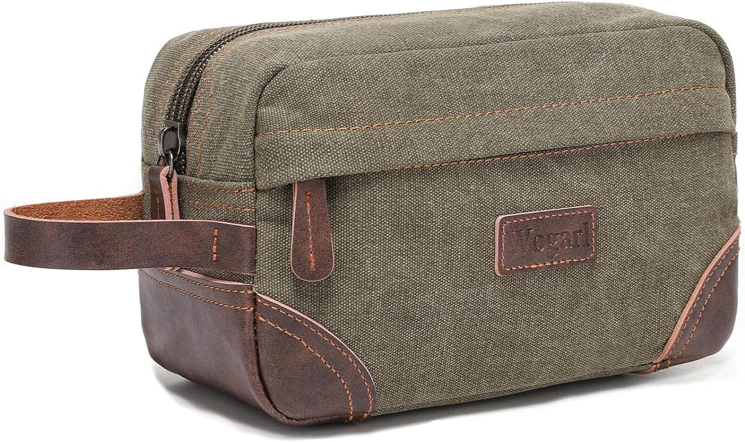 Toiletry Bag for Men, Leather and Canvas Travel Toiletry Bag Dopp Kit Shaving Bag for Travel Accessories (Light Grey) - Concordia Style Boutique