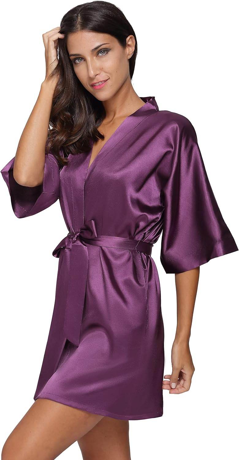 The Bund Women's Satin Robes Bride Bridesmaid Lace Short Silk Wedding Party Lightweight Bathrobe Soft Sleepwear S-XXXL - Concordia Style Boutique