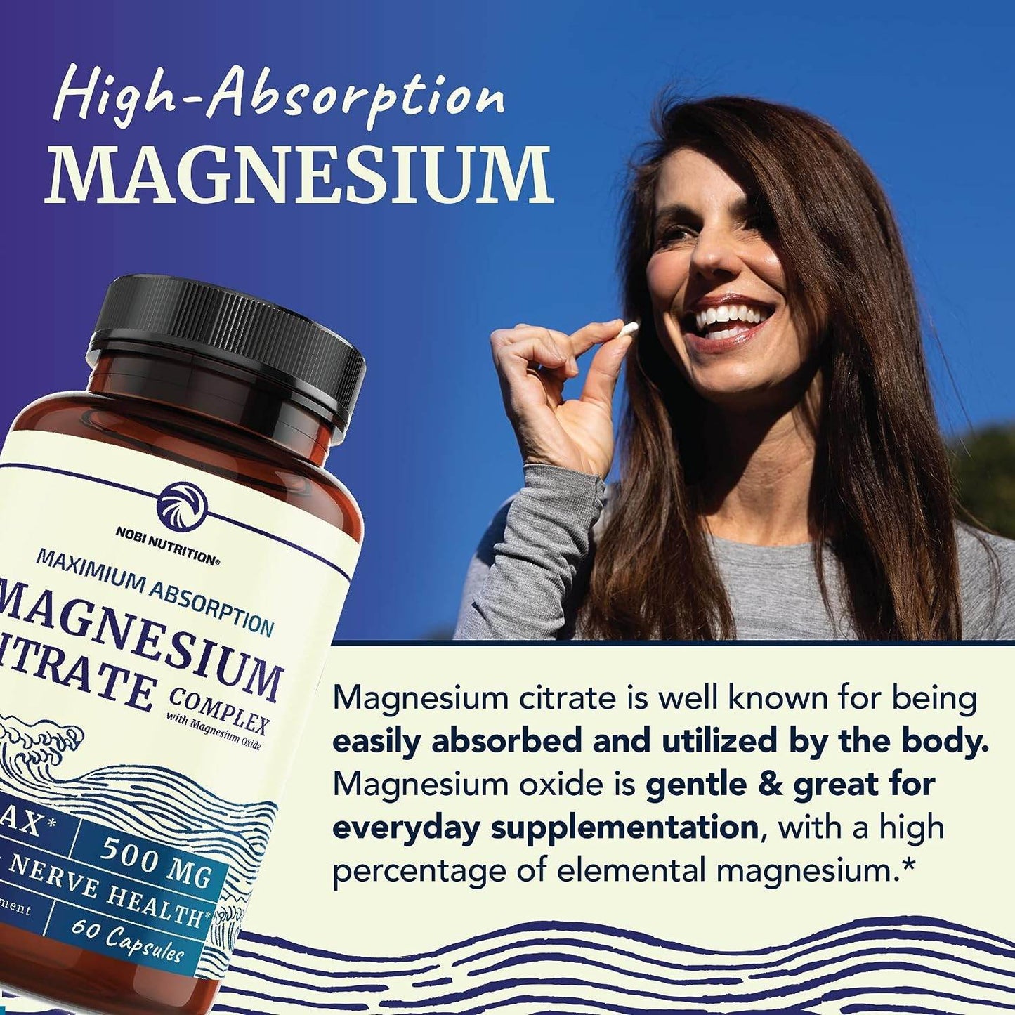 Magnesium Citrate Complex | 500 MG | Constipation Support | High Absorption Formula | Calm, Relaxation & Digestion Support Supplement with Elemental Magnesium Oxide | Gluten-Free, Soy-Free 60 Capsules - Concordia Style Boutique